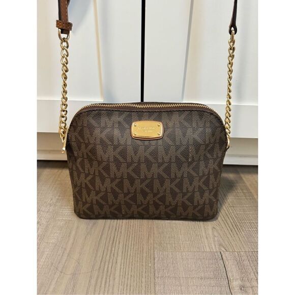 Michael Kors Brown Signature Canvas & Leather Crossbody Shoulder Bag - Picture 2 of 11